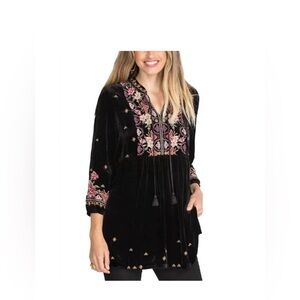NEW JOHNNY WAS joanna velvet v-neck mandarin tunic in black size S